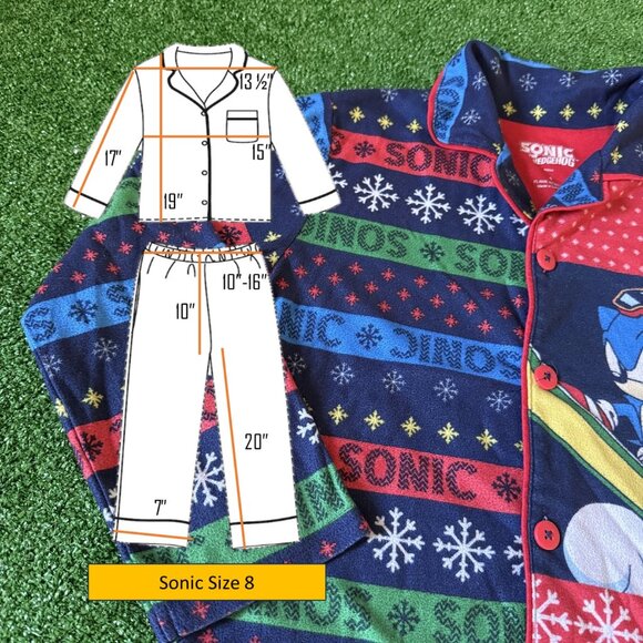 Sonic the Hedgehog Toddlers Boy's Winter Holiday 2PC Flannel Pajama Set Size 8 - Picture 2 of 15
